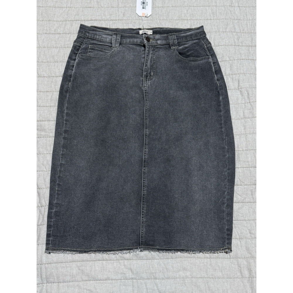 NWT Inherit Denim Jean Drue Black Wash Gray Skirt Modest MIDI Ladies Size 10